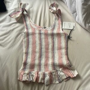 Pink and white ruched tank top